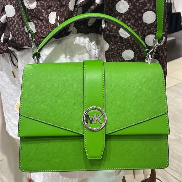 Michael Kors Greenwich Medium Saffiano Leather Satchel Crossbody Shoulder Bag - Picture 3 of 16